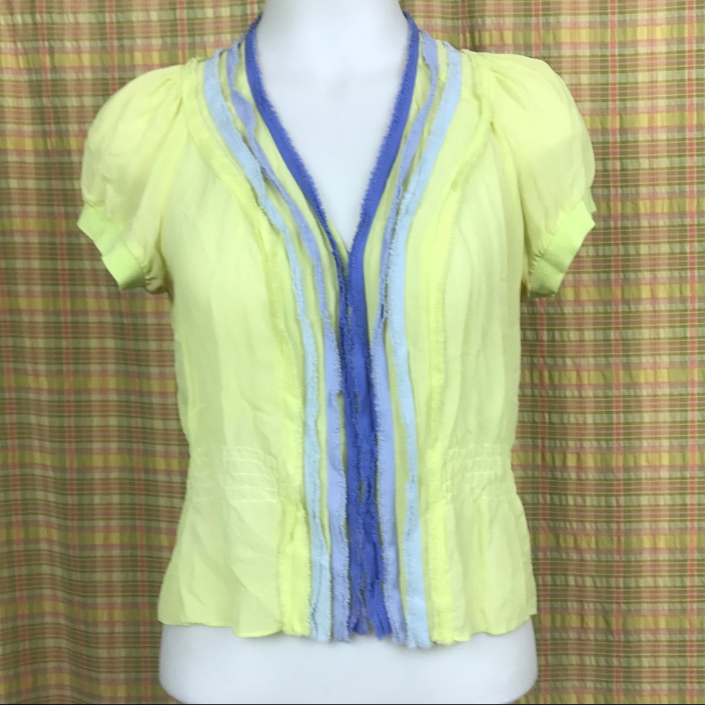 Armani Exchange Yellow w/ Blue knit rib Blouse L